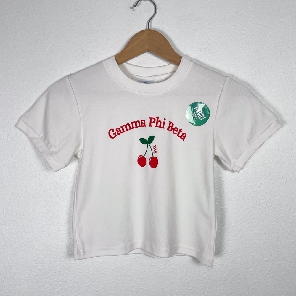NWOT Fresh Prints Sz. S Gamma Phi Beta Cherry Big Shirt